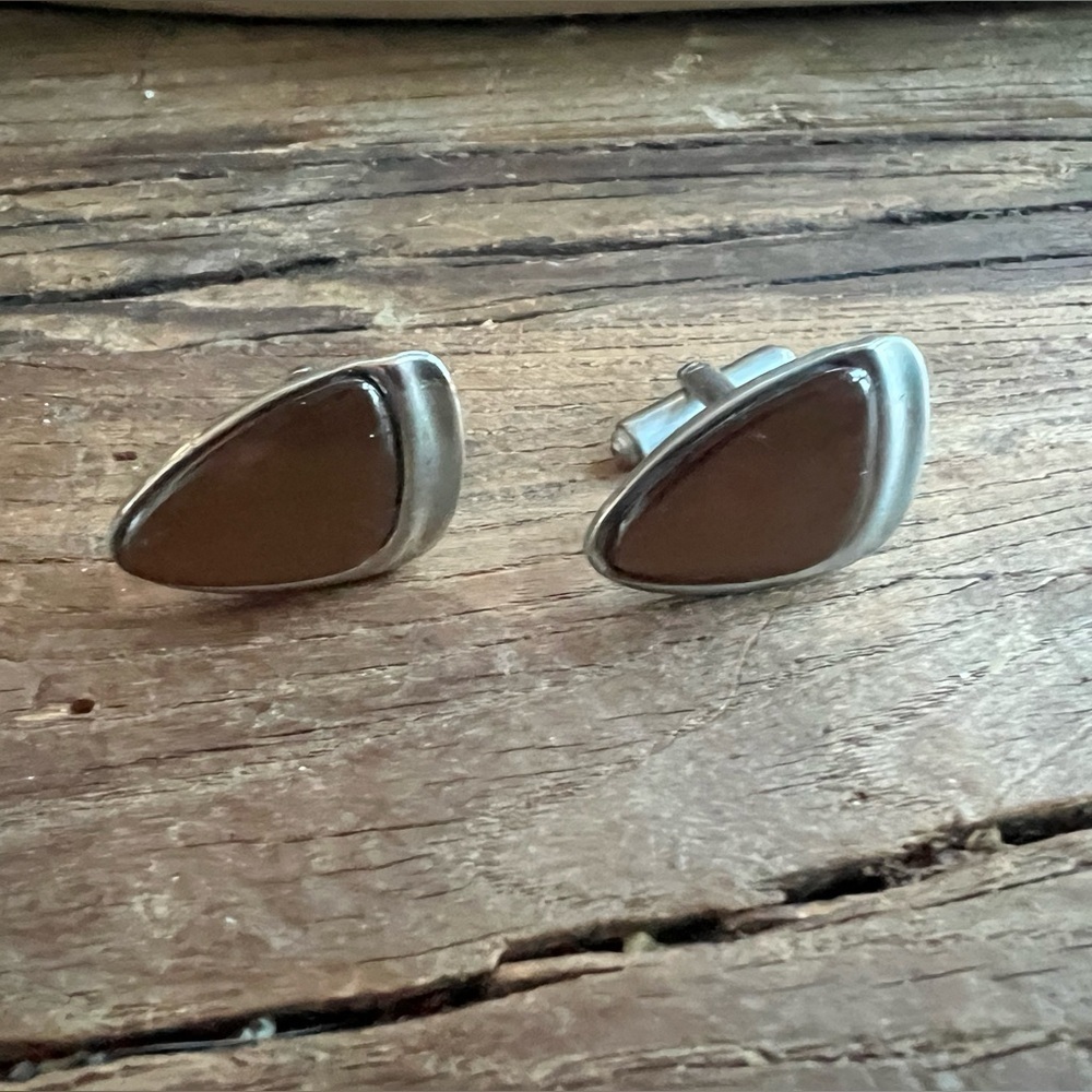 Brown Jasper (?) and Silver Cufflinks - Picture 1 of 5